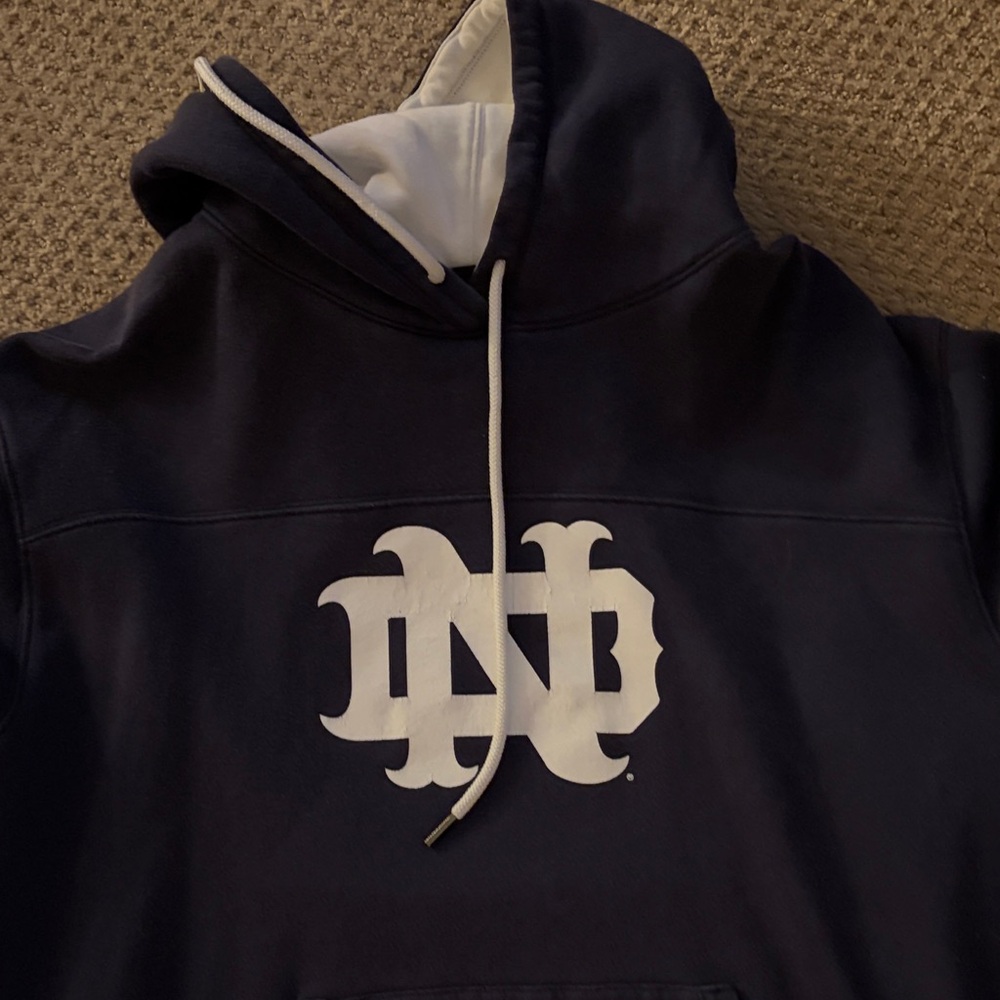 Notre Dame Navy Hoodie with White Interlocking Logo
